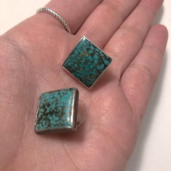 Turquoise Sterling Silver Square Earrings - Picture 3 of 9